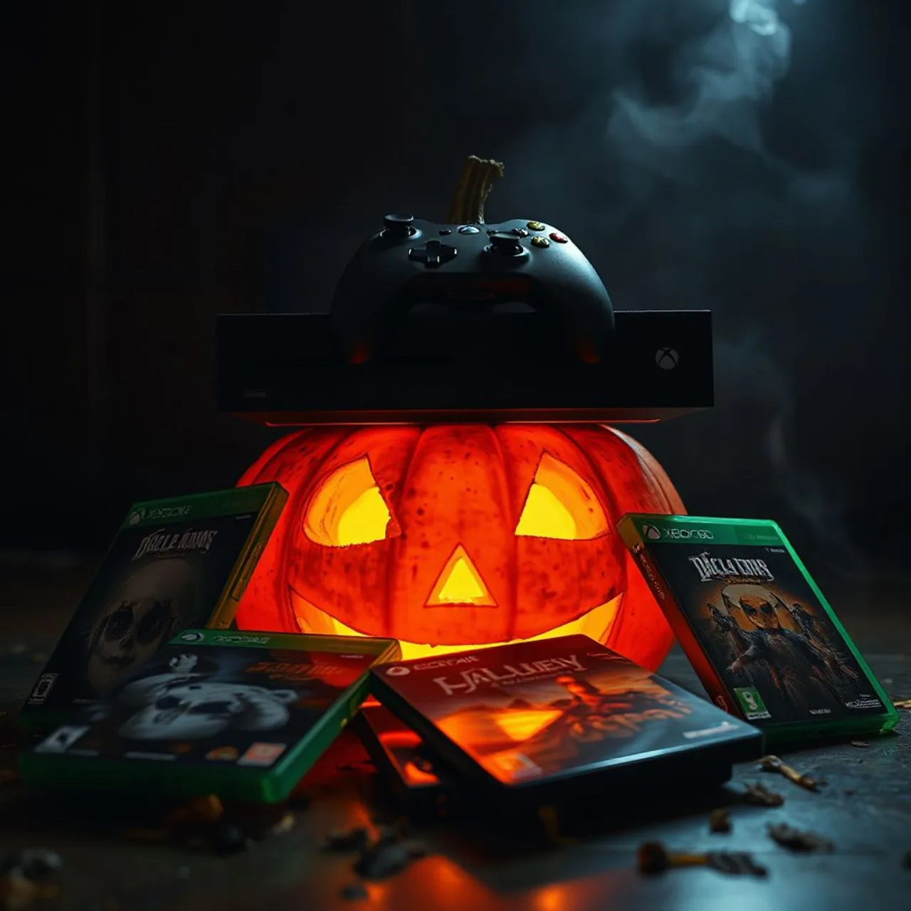 Logotipo do Xbox cercado por capas de jogos de terror e plataforma 2D retrô