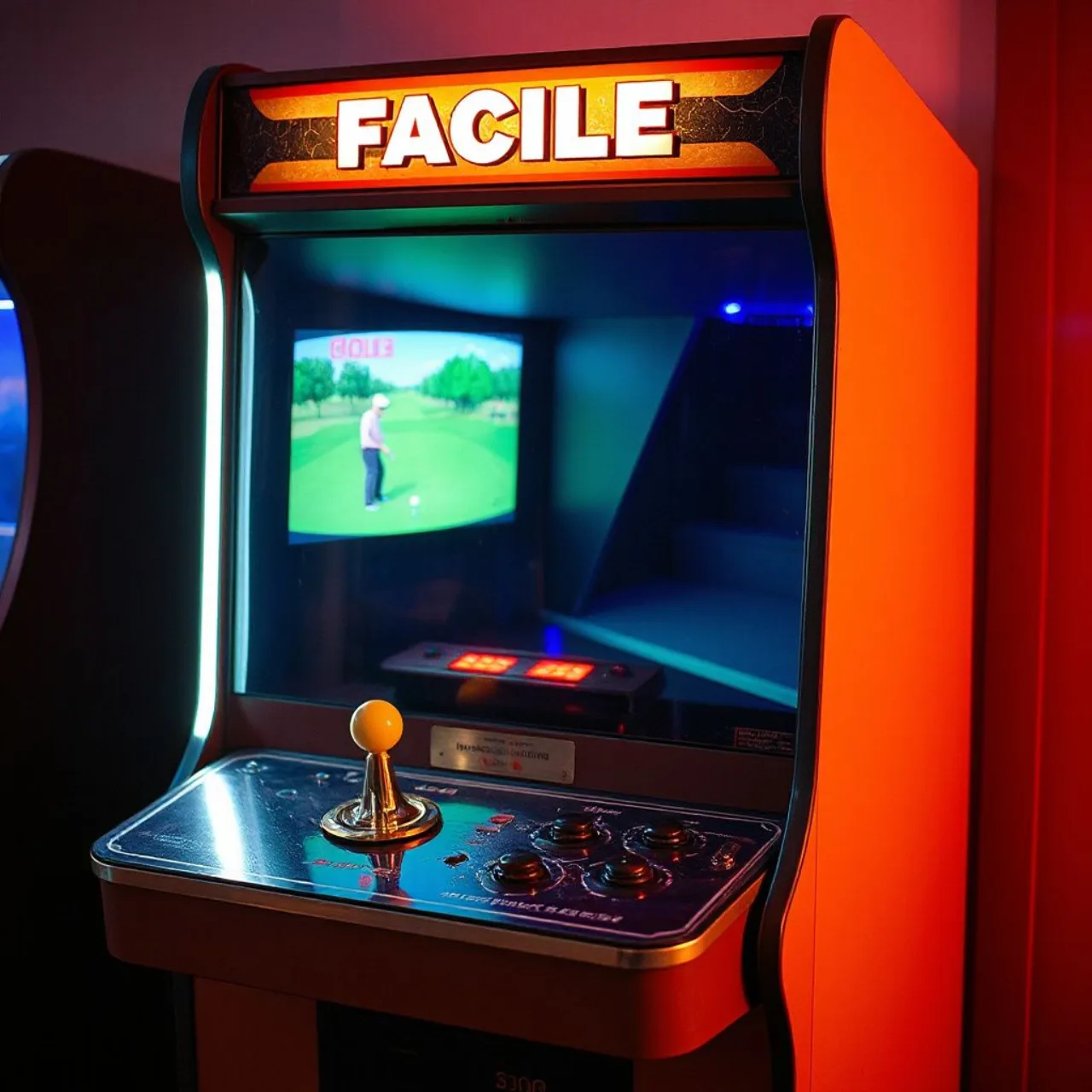 Arcade cabinet de Fighting Golf com logotipos da SNK ao lado dos consoles Switch, PS5 e Xbox Series X|S