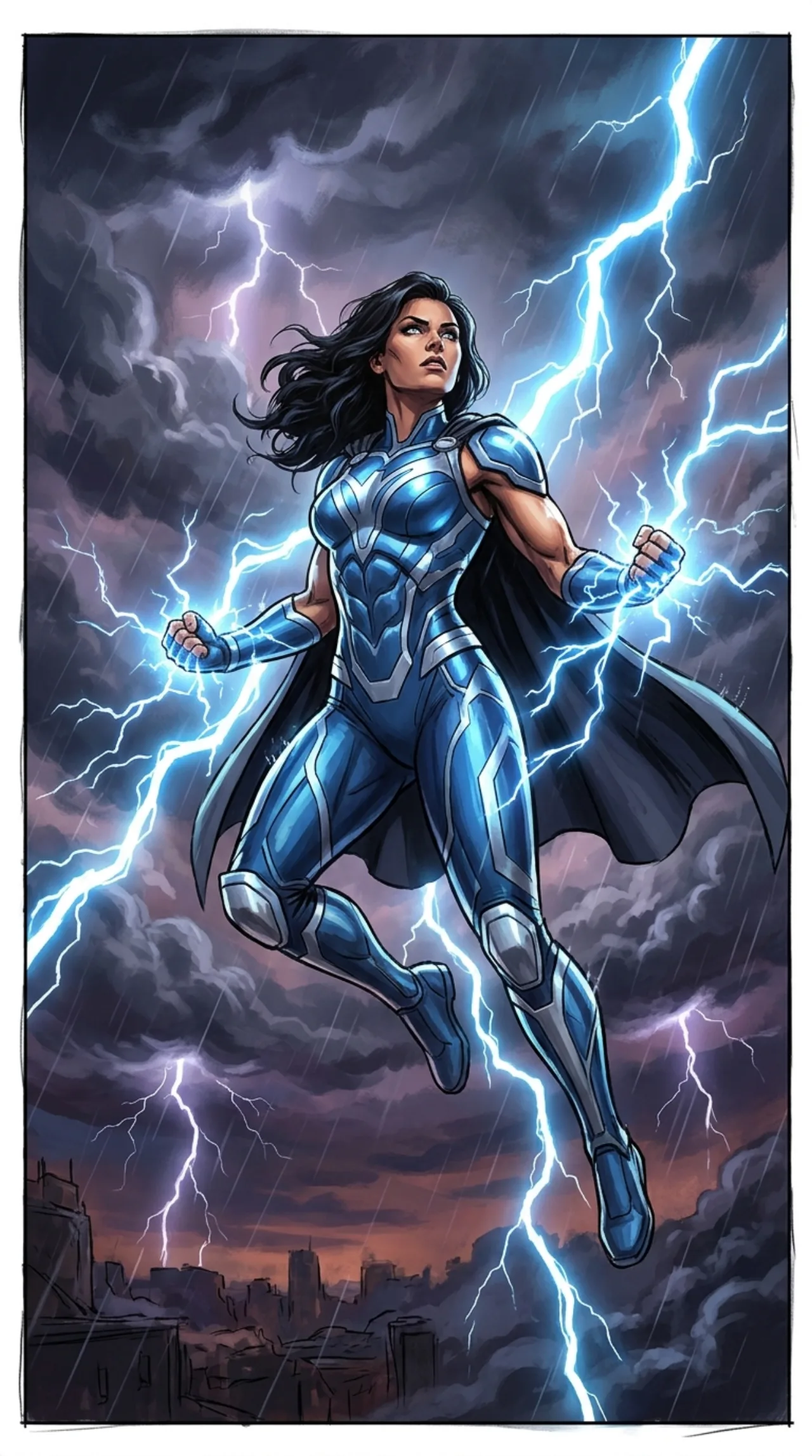 Capa do especial DC Power: Black Lightning 50º Aniversário, com o herói em traje azul, relâmpagos e selo comemorativo