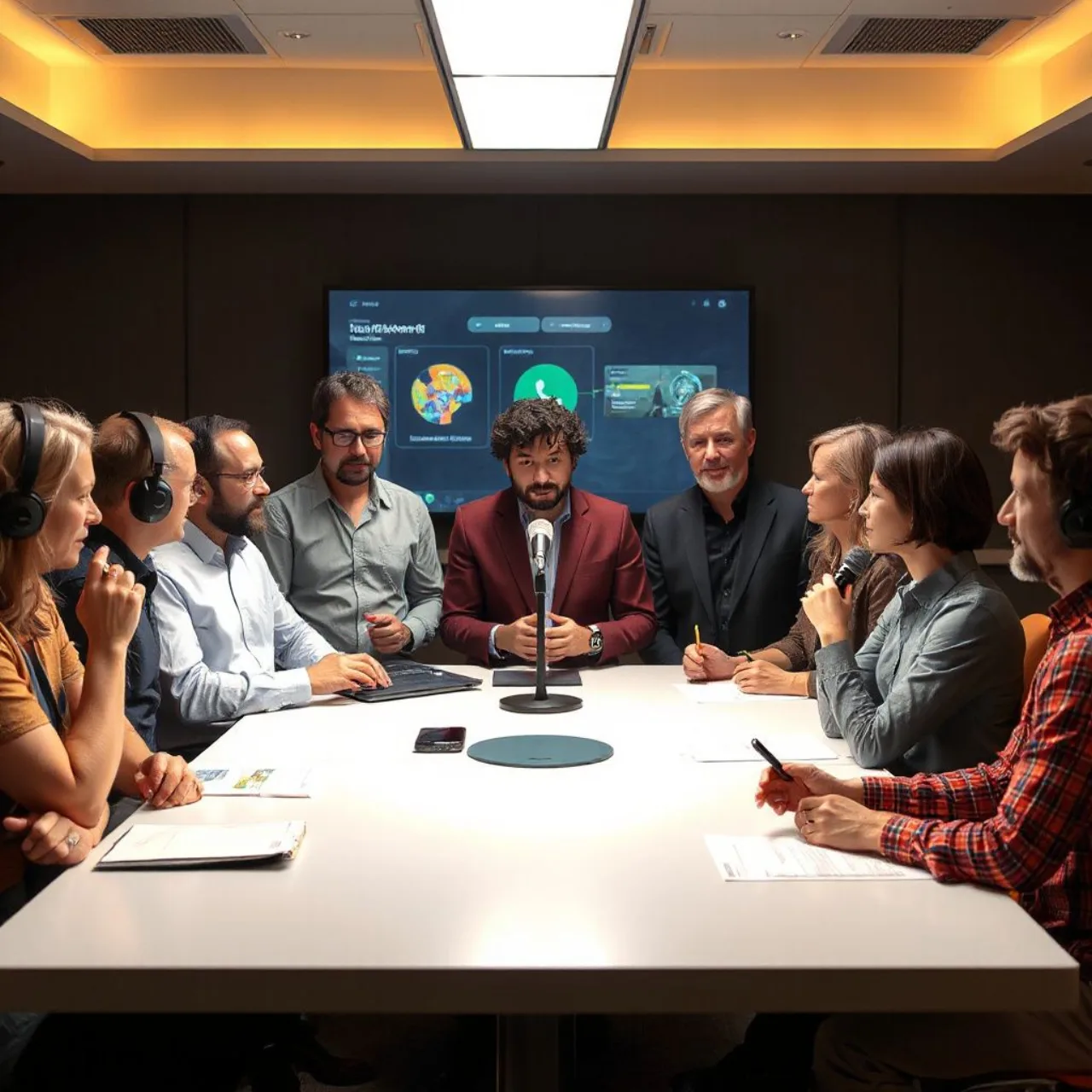 Microfone, selo da Japan Actors Union e ícones de IA sobre fundo com bandeira japonesa, simbolizando diretrizes