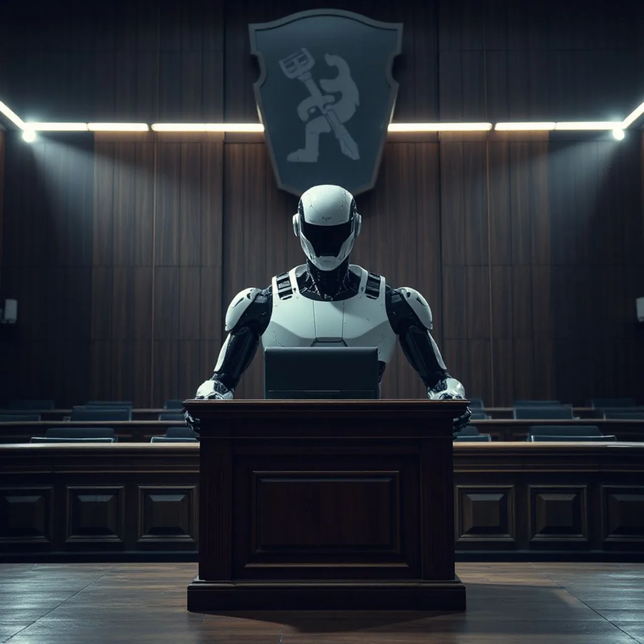 Logotipo da OpenAI ao lado de um martelo de juiz e silhuetas de crianças, simbolizando o processo nos EUA
