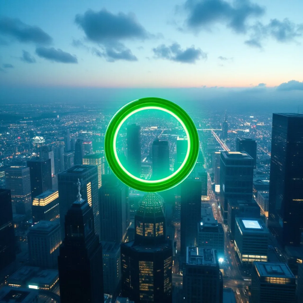 Hal Jordan, John Stewart, Guy Gardner e Kyle Rayner empunhando anéis verdes ao lado do símbolo da Lanterna Verde