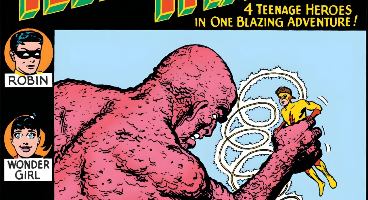 Capa da edição de 1965 de The Brave and the Bold mostrando Wonder Girl ao lado de Robin e o logo dos Teen Titans
