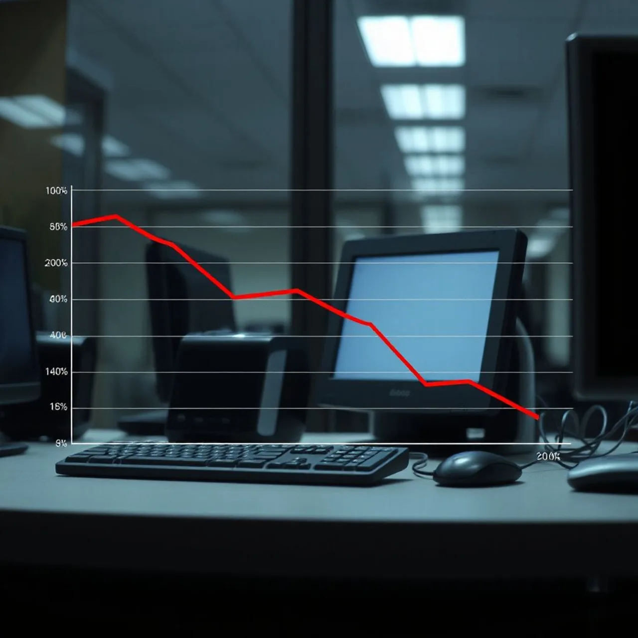 Gráfico de barras vermelhas mostra queda de 20,1% nas remessas de PCs no 3T 2026, com ícone de laptop ao lado