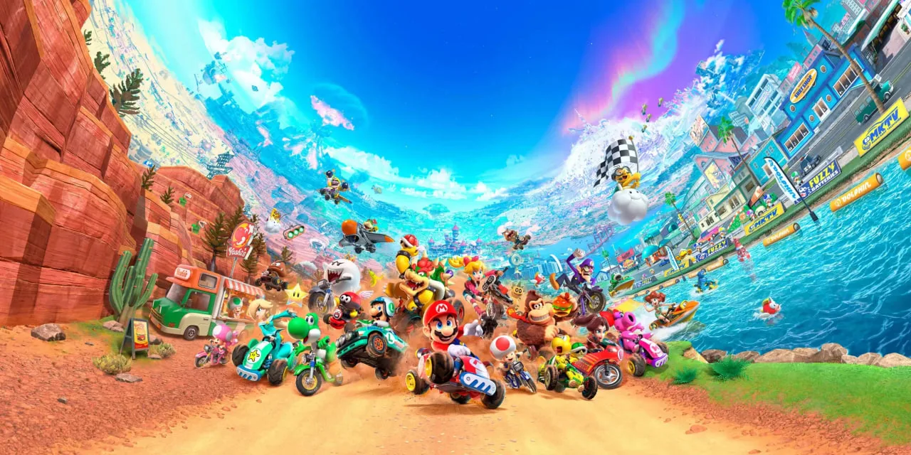 Cena do jogo Mario Kart World