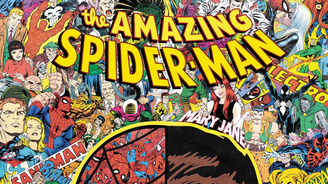 Capa da edição nº 1000 do Homem-Aranha, com o herói em pose heroica e destaque ao número mil, sem Mary Jane ao fundo
