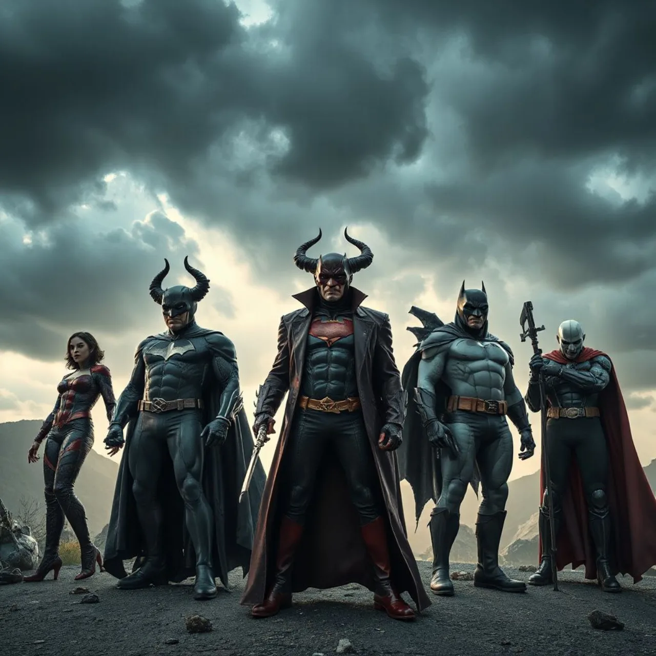 General Zod, Sinestro, Magneto, Poison Ivy e Galactus aparecem lado a lado, destacando seus símbolos e poderes