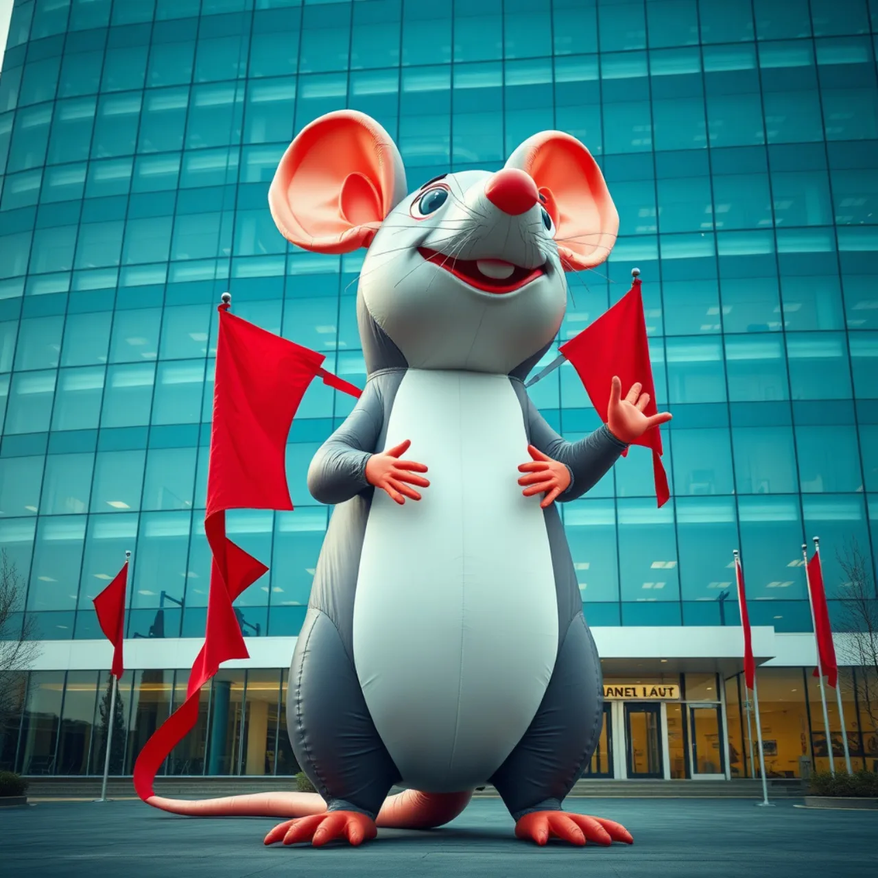 Imagem ilustrativa: Rato inflável gigante lidera protesto contra demissões da Xbox na Bethesda — o que isso revela?
