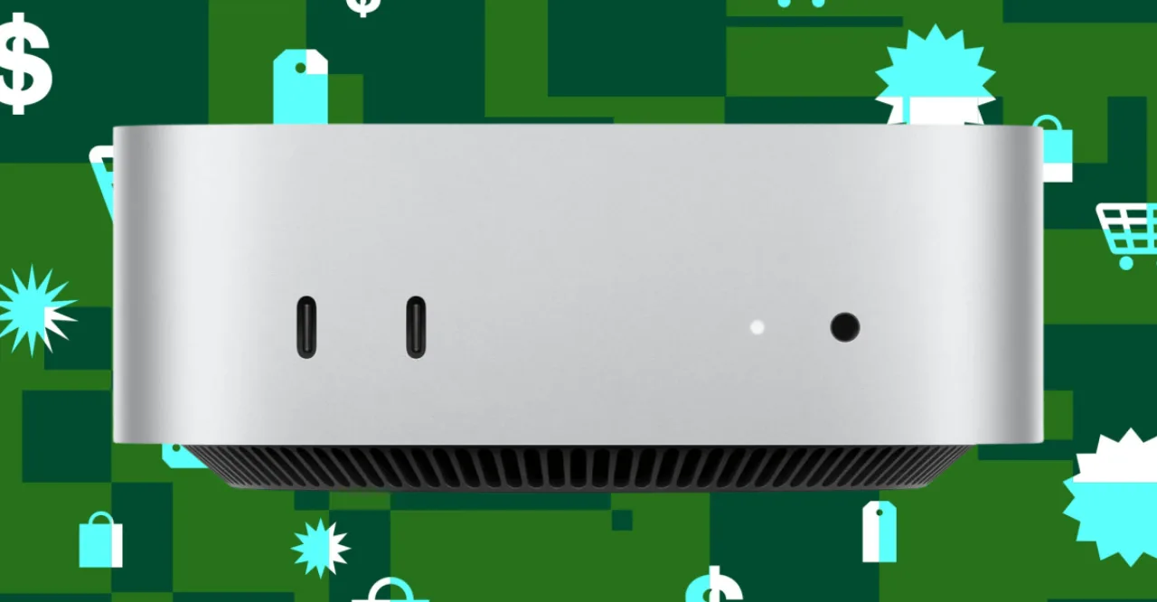 Mac Mini M4 prateado ao lado de um cartaz da Best Buy exibindo o preço promocional de US$649