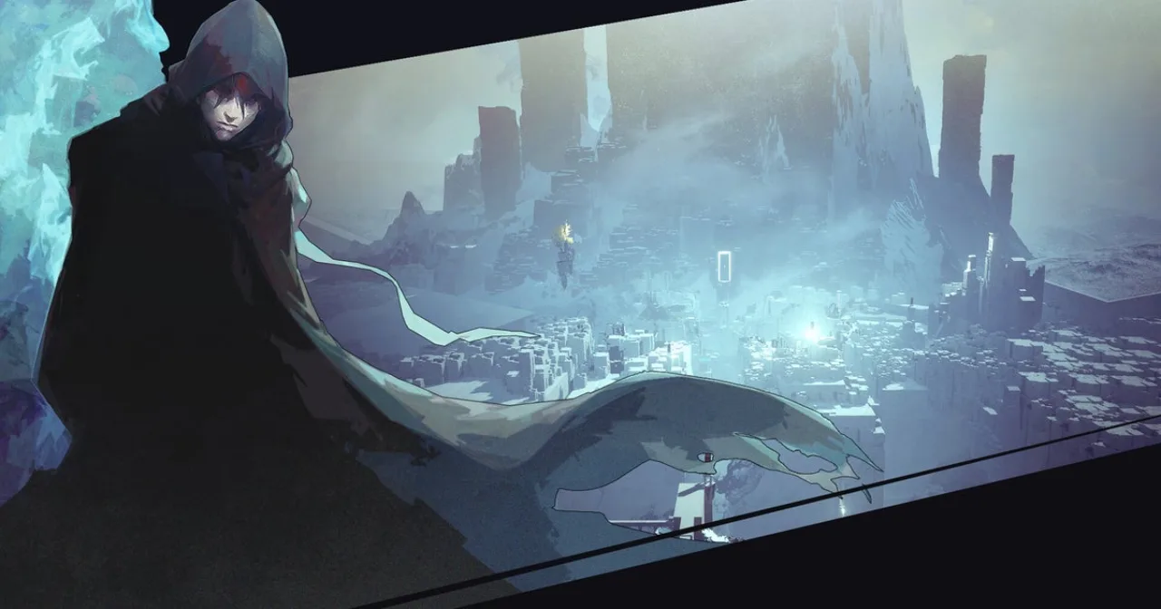 Capa de Hypnos mostra a heroína em frente a uma megastrutura futurista com o logo da Redlock Studio