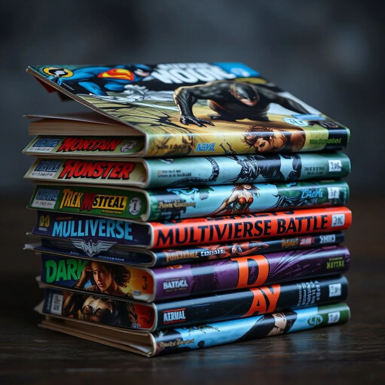 Capa de All‑Star Superman ao lado de American Gothic, Crisis on Earth‑Three, Batman #232 e Wonder Woman: The Amazons