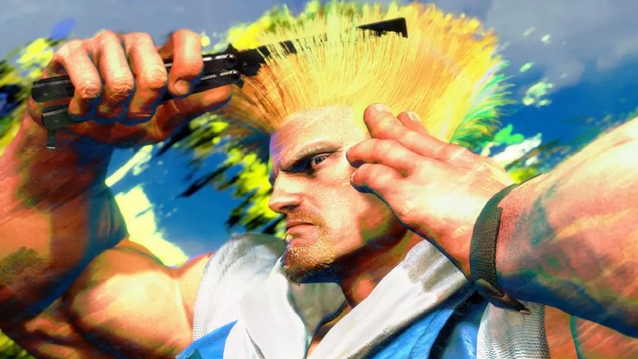 Ryu e Chun‑Li em pose de combate, ao fundo o logo vibrante de Street Fighter 6 sobre um fundo urbano neon