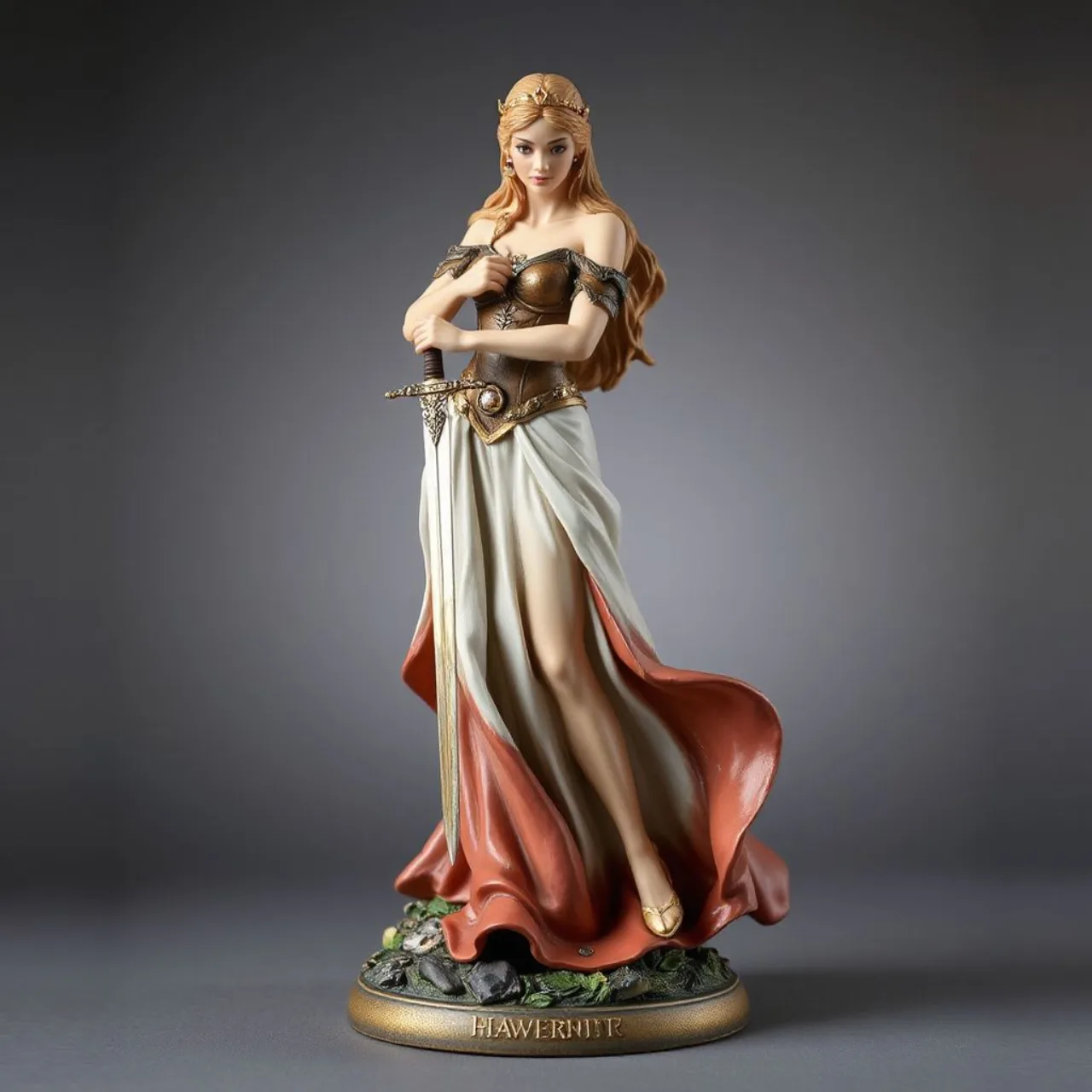 Estátua de 12 polegadas da Princesa Zelda em pose, vestindo traje de Tears of the Kingdom, com detalhes de pedra