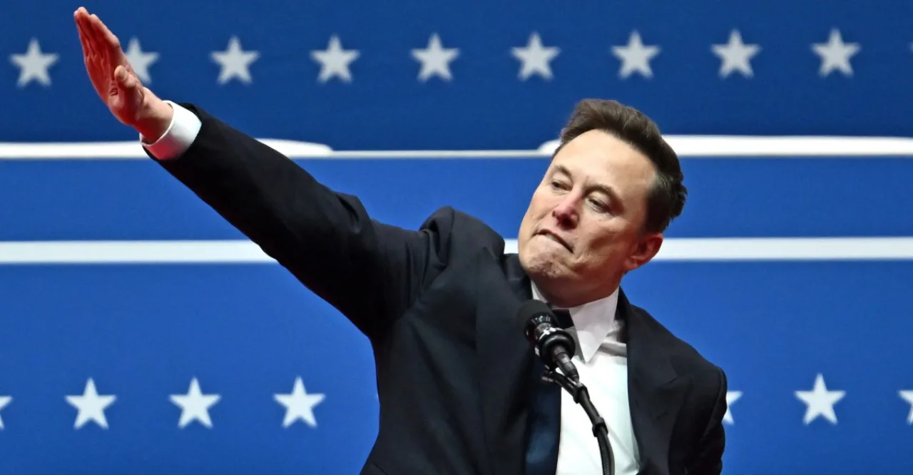 Logo vermelho do TikTok ao lado do cartaz do documentário de Alex Gibney, mostrando Elon Musk em fundo escuro