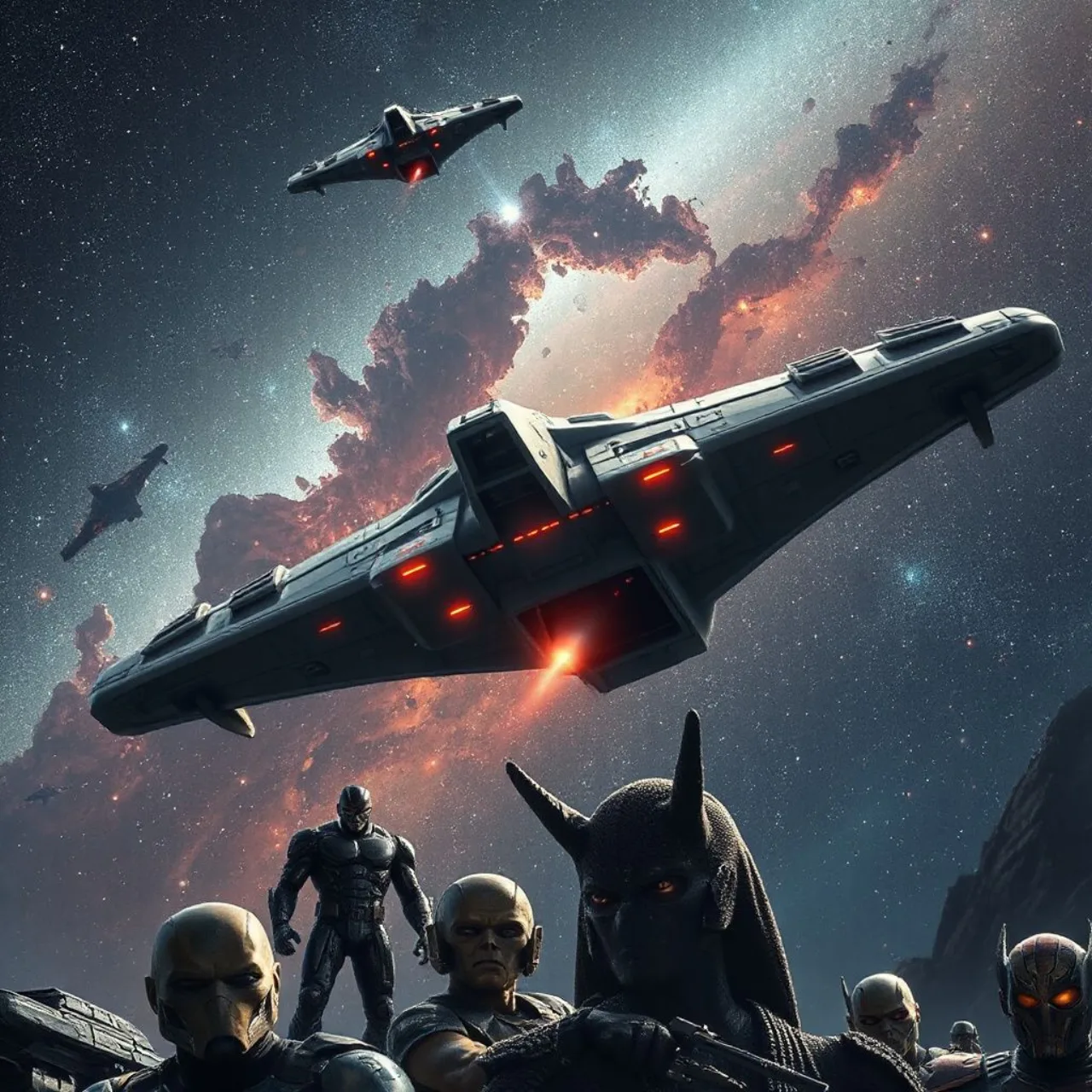 Apocalypse domina o centro enquanto o Brood, Phalanx e D'Ken surgem ao fundo em clima cósmico de ameaça