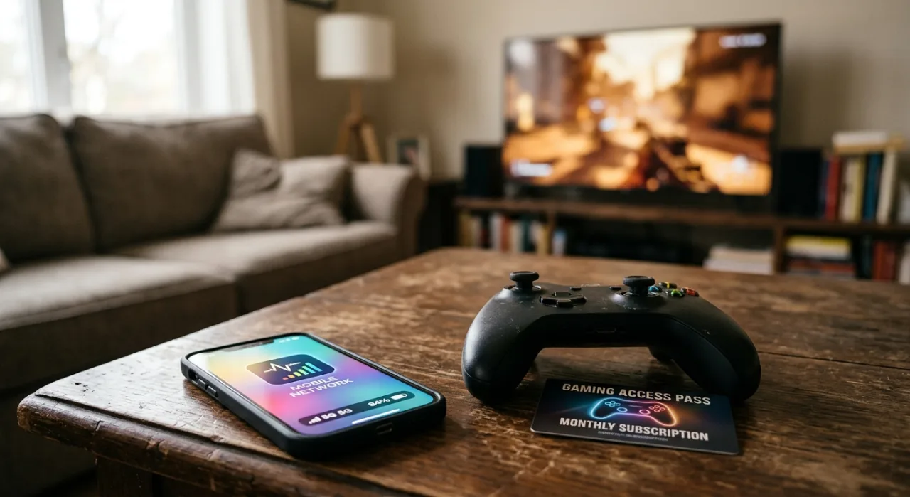 Logotipos da Xbox e da T‑Mobile ao lado de um smartphone exibindo o plano T‑Mix e o ícone do Game Pass