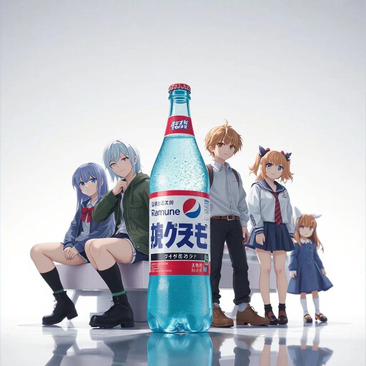 Chitose segurando uma garrafa de Ramune, ao fundo o logo de 'Chitose Is in the Ramune Bottle' e data 13/10/2026