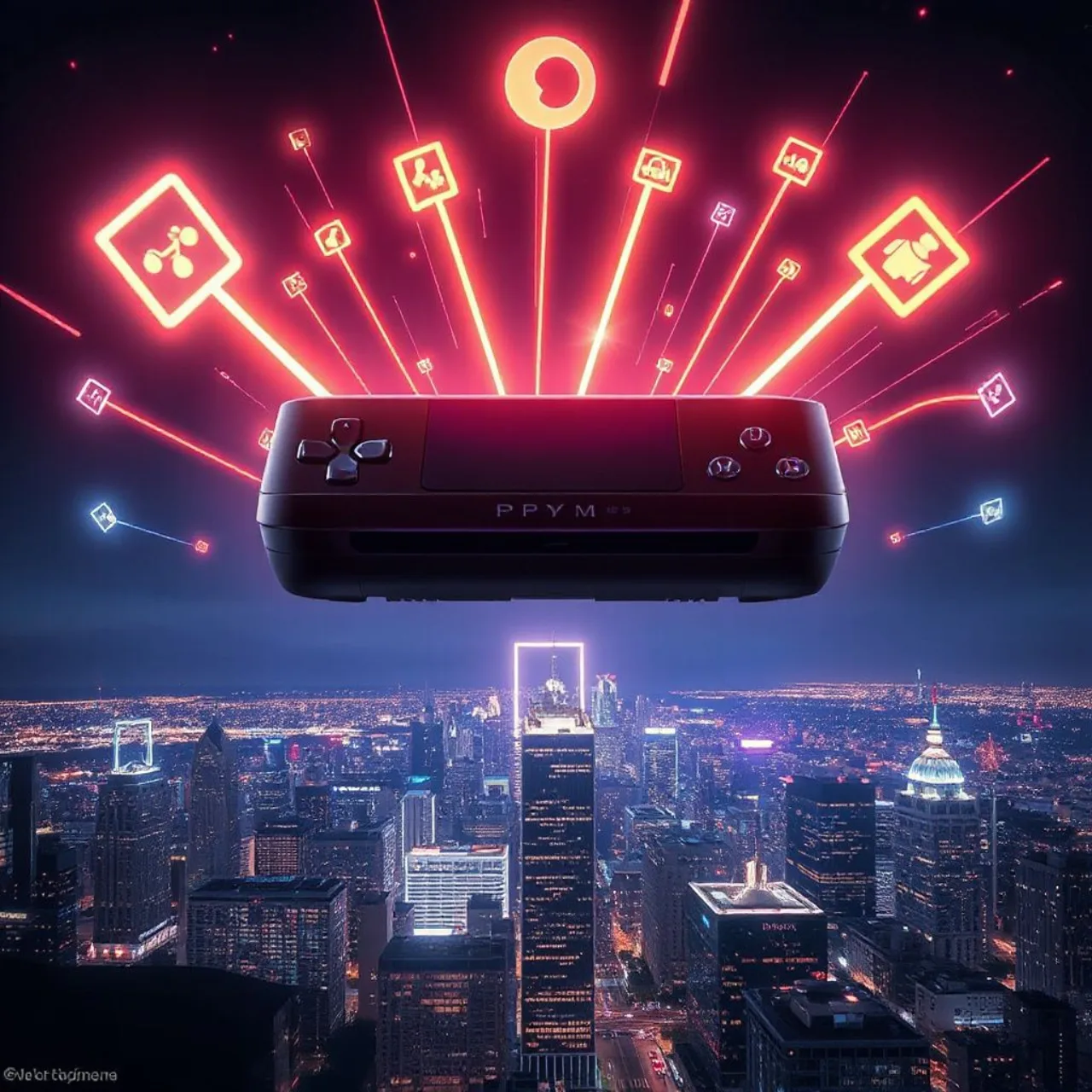 Logotipo da Xbox ao lado do selo de GTA VI, com um controle Xbox sobre um fundo de skyline urbano