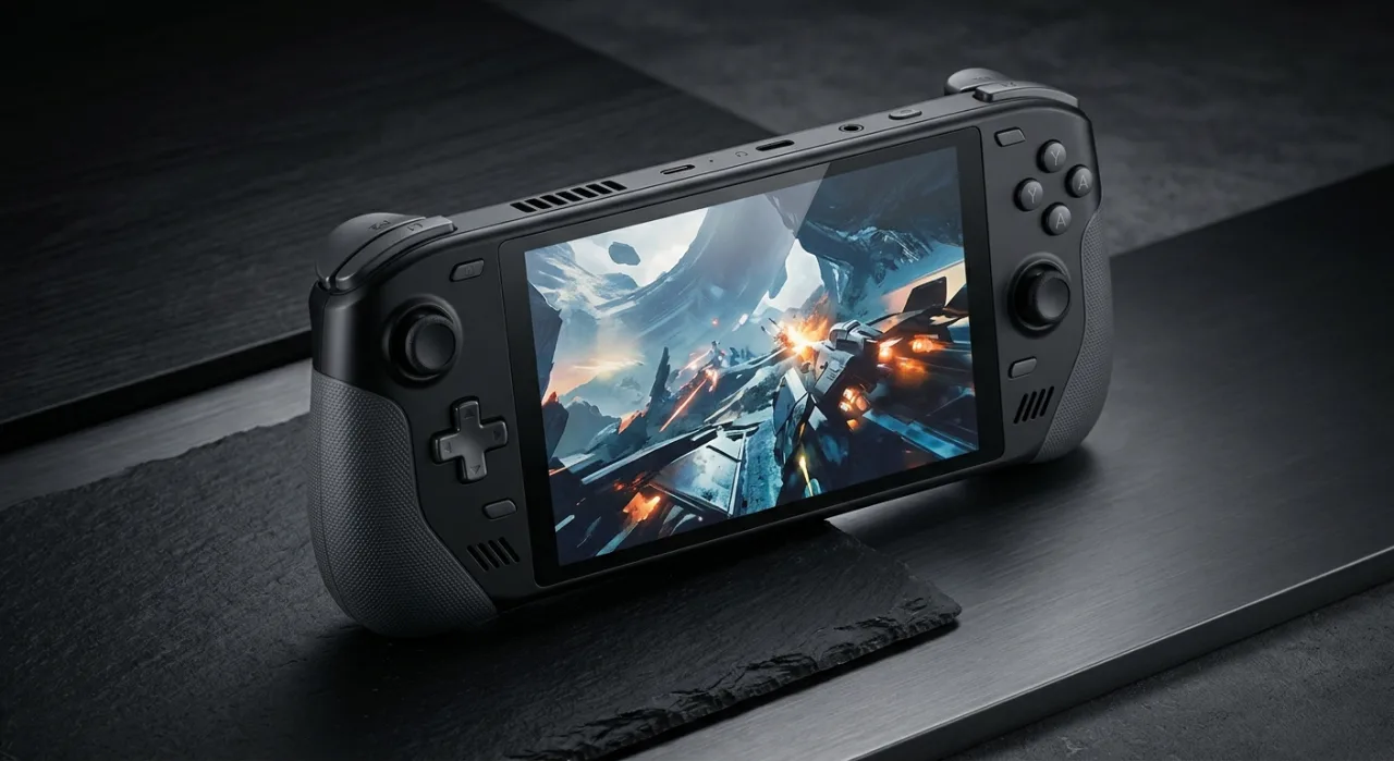 Console portátil AYN Odin 3 Portal em destaque, com tela grande, botões laterais e logotipo da AYN na parte frontal