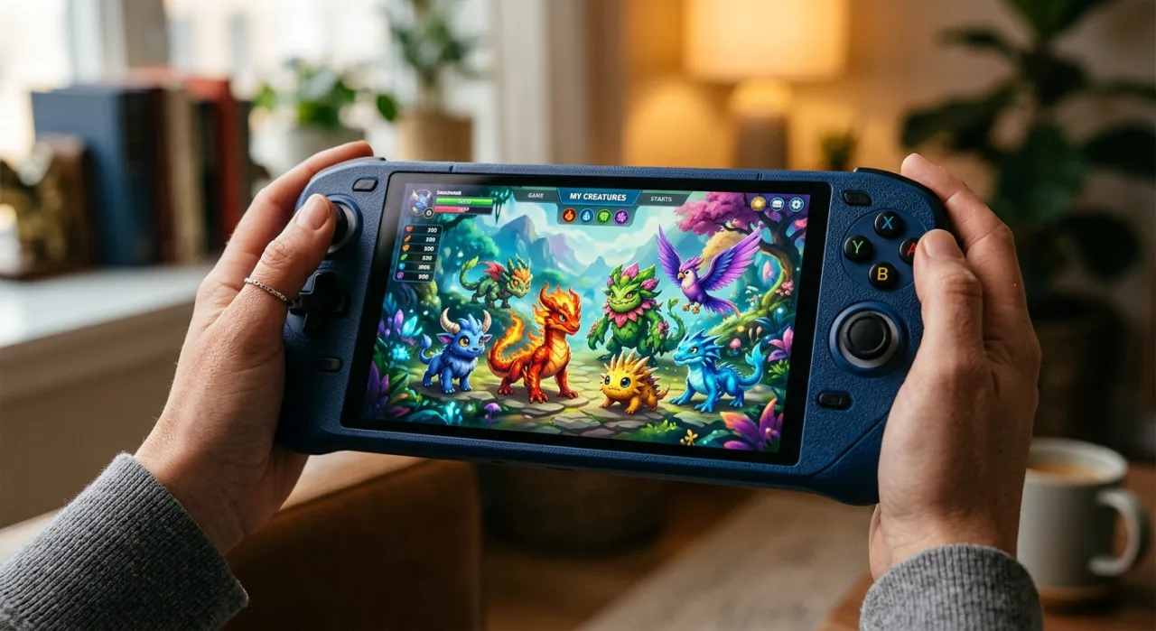 Silhuetas de 27 novos Pokémon cercam o logo de Pokopia ao fundo, com um Nintendo Switch exibindo a tela do DLC