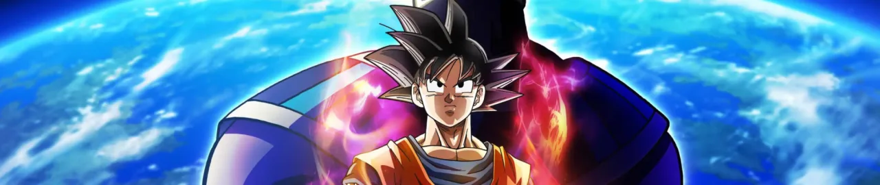 Beerus e Goku posam diante de um grande banner de Dragon Ball no palco iluminado do NYCC 2026