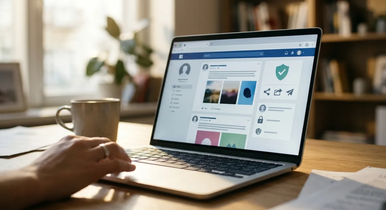 Tela de computador exibindo a interface do Meta Muse com botão de compartilhamento e logotipo da Meta ao fundo