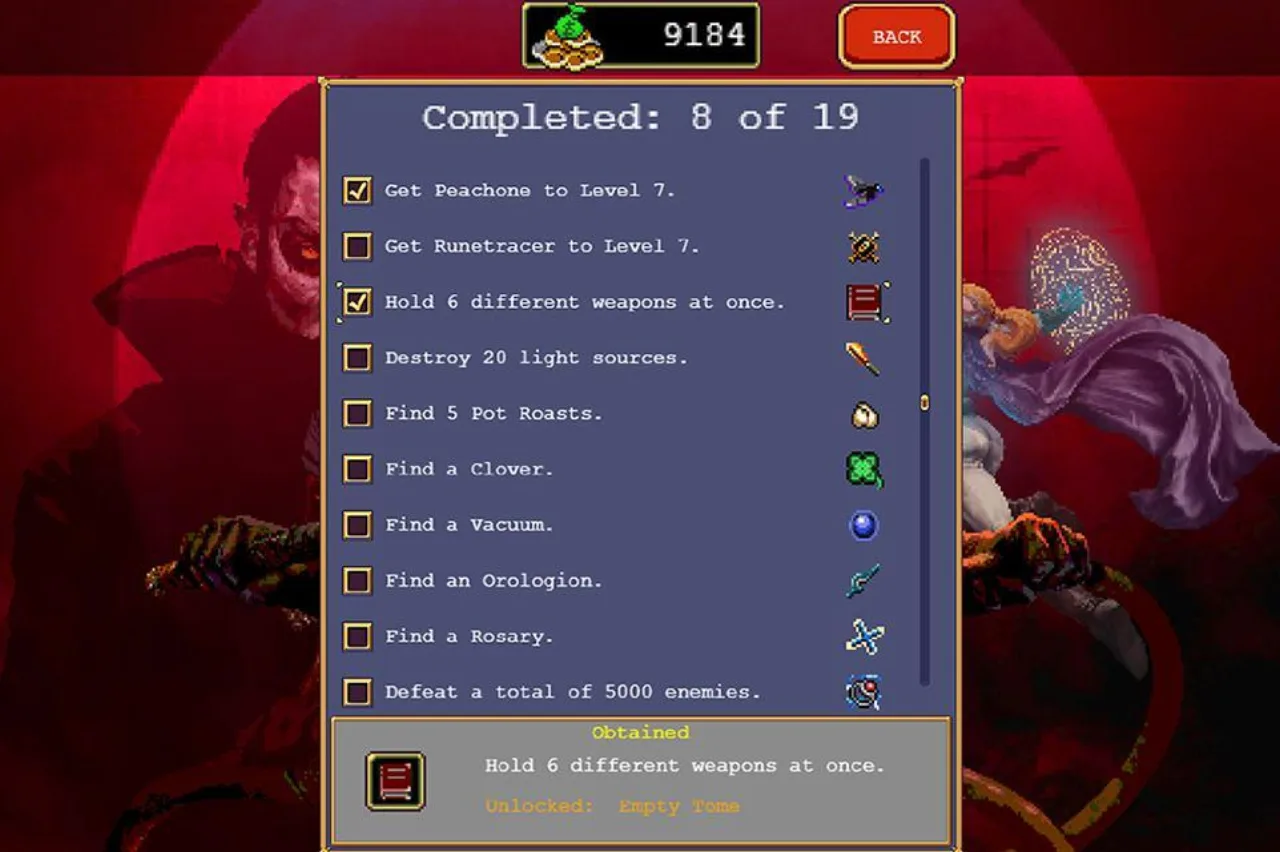 Cena do jogo Vampire Survivors