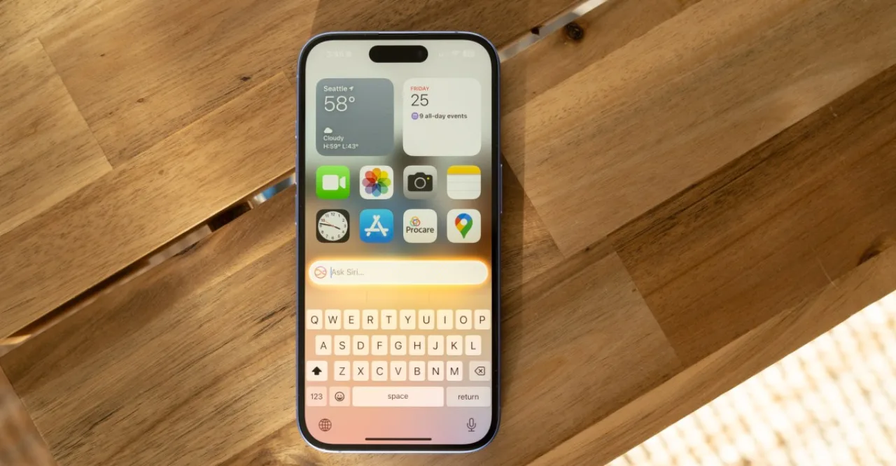 iPhone exibindo tela do Apple Intelligence em chinês com logotipo da Apple ao fundo