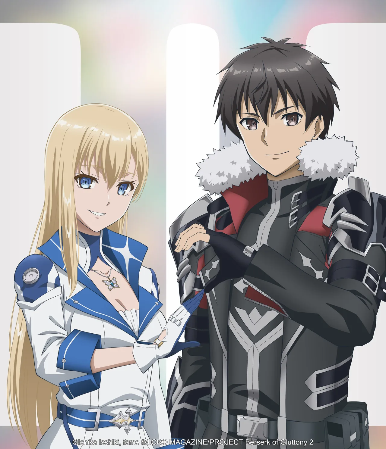Visual de anúncio da 2ª temporada de Berserk of Gluttony com Roxy e Fate
