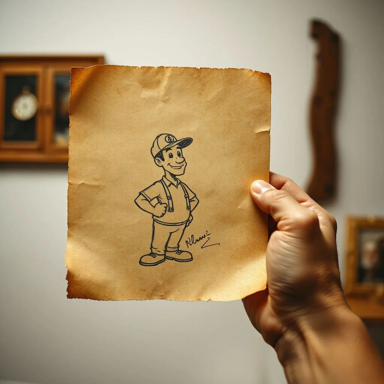 Rascunho à mão de Mario, assinado por Shigeru Miyamoto, sobre papel branco, com selo da Heritage Auction ao fundo