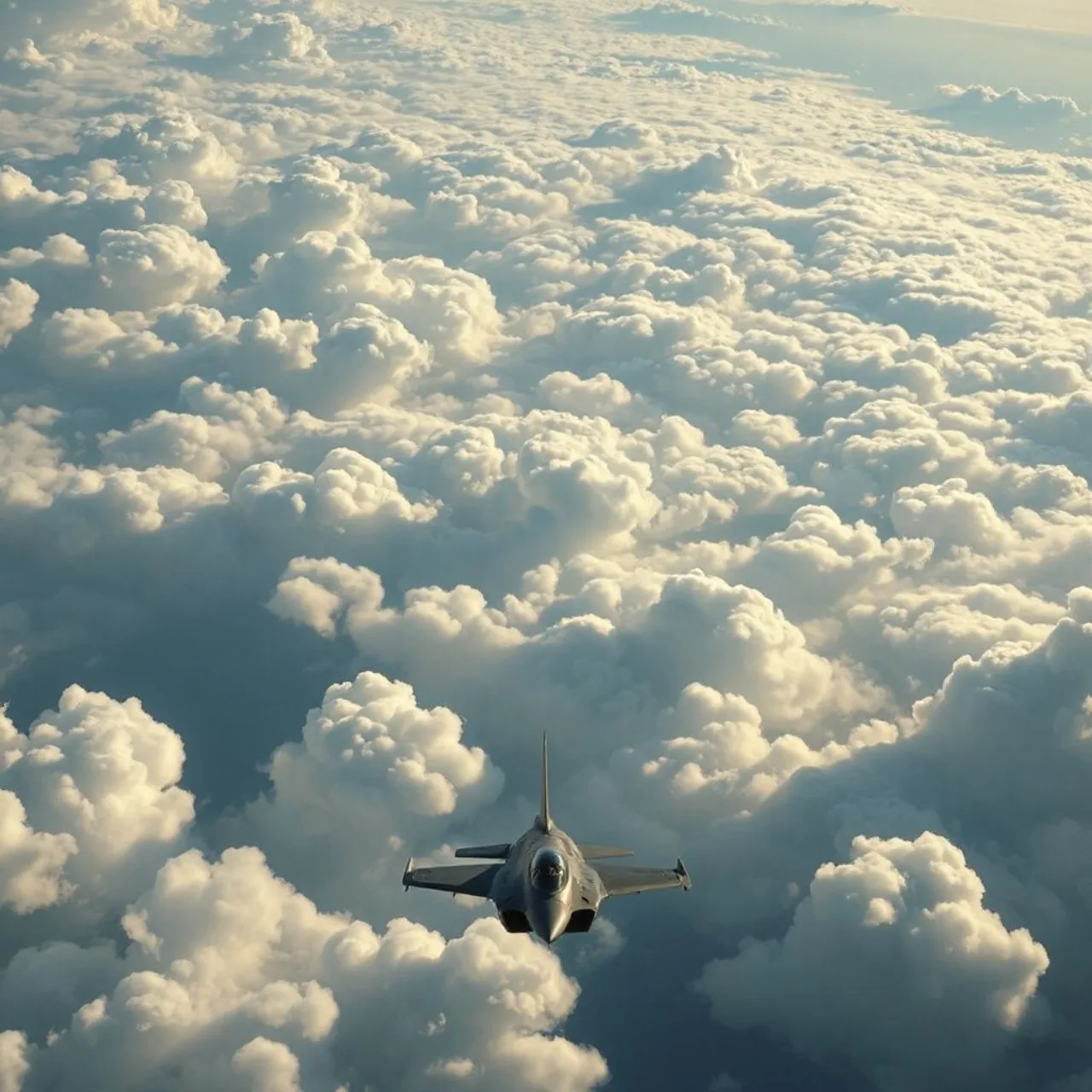 Jato de combate sobre nuvens realistas, com o logo de Ace Combat 8 ao fundo