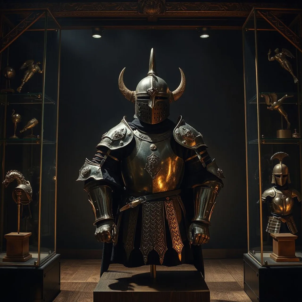 Joker, em traje antigo com capa escura, segura um cálice ao lado de um símbolo de morcego sobre fundo romano