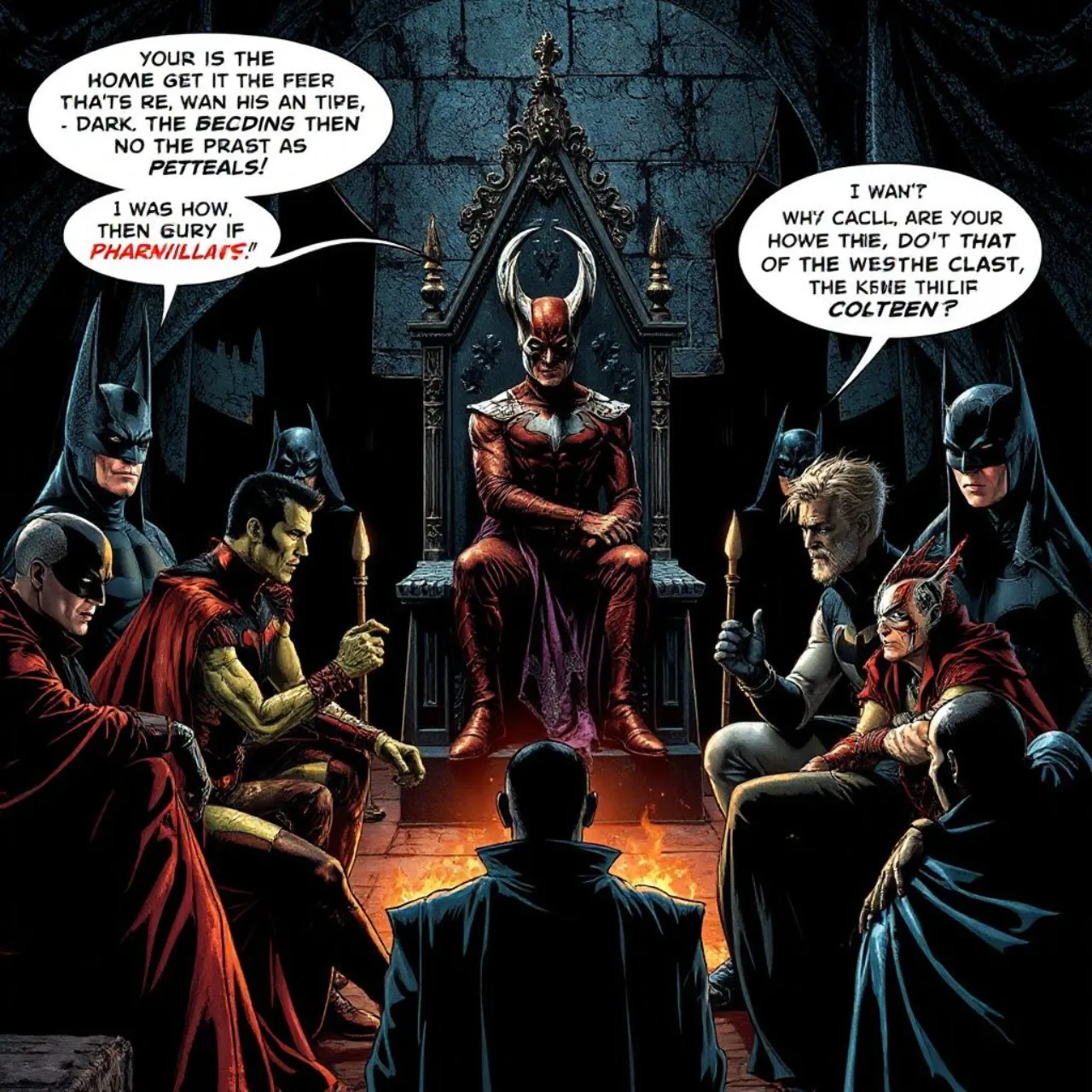 Joker, Darkseid, Reverse‑Flash, The Batman Who Laughs e Sinestro posam juntos em fundo sombrio da DC