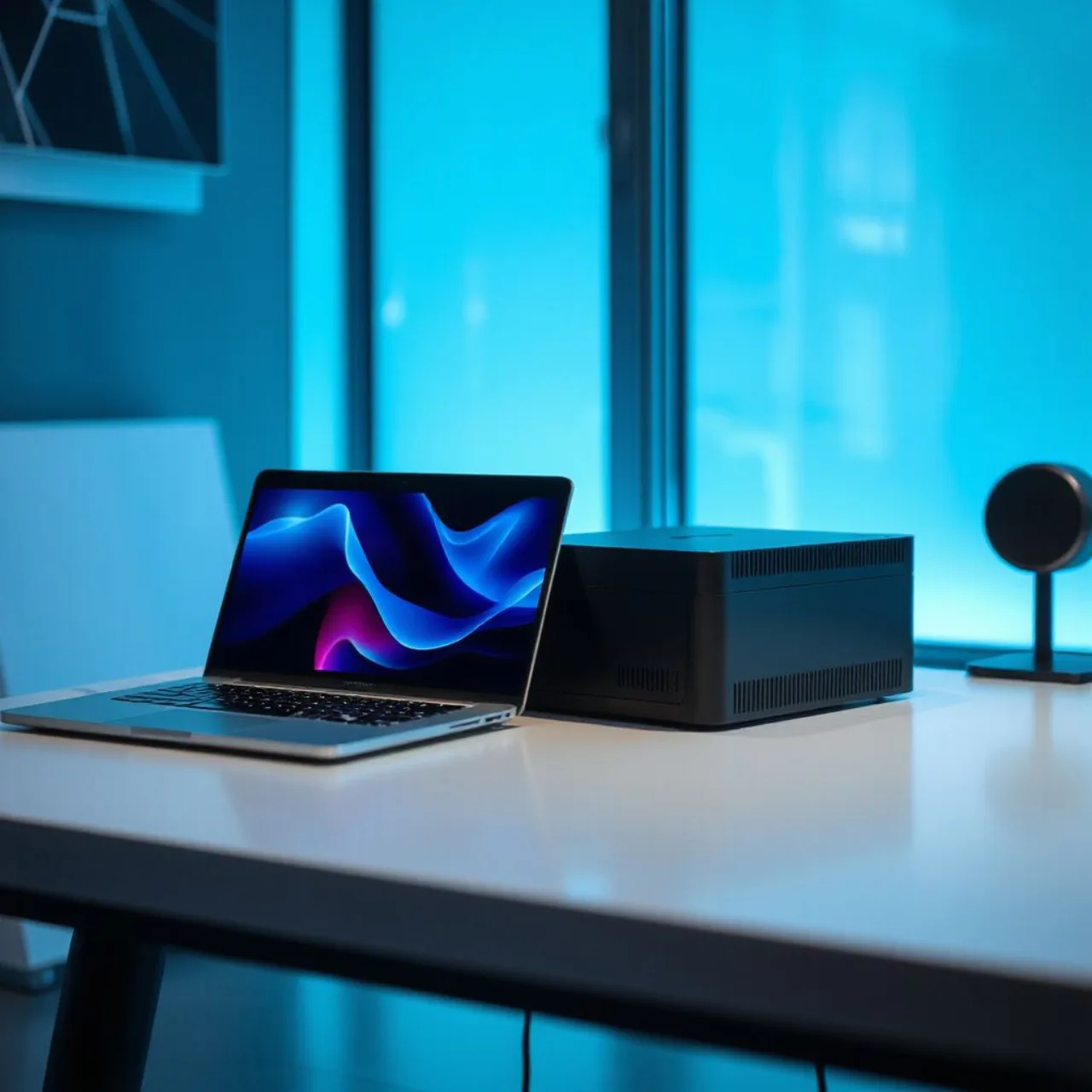 Surface Laptop Ultra aberto, exibindo tela com logo Nvidia RTX Spark ao lado do Dev Box em destaque