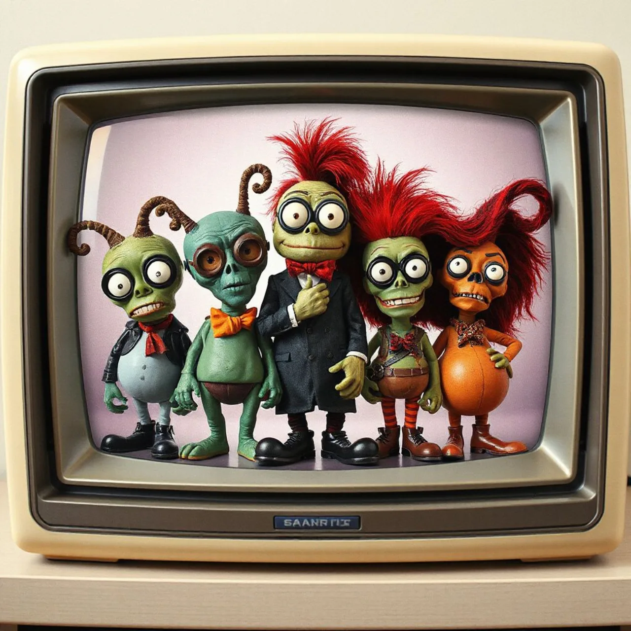 Logotipo laranja da Nickelodeon ao fundo, cercado por cinco personagens icônicos de desenhos estranhos dos anos 90