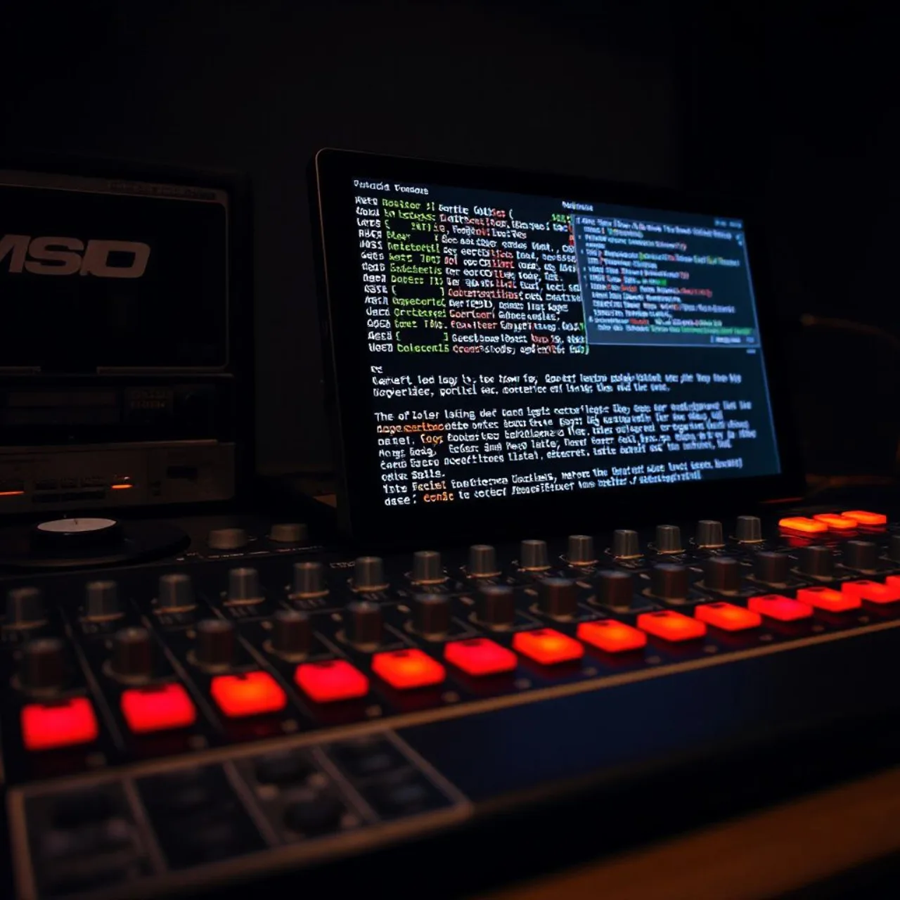 MPC Sample Key conectado a laptop exibindo terminal com código de firmware customizado