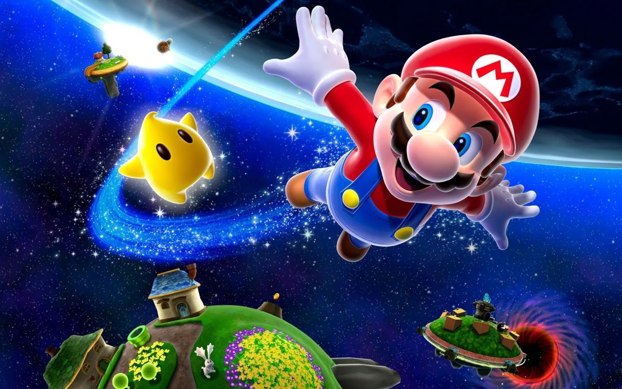 Cena do jogo Super Mario Galaxy