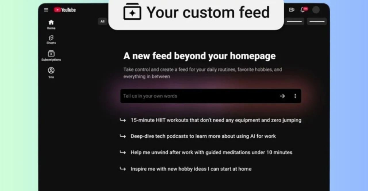 Imagem ilustrativa: YouTube testa IA para criar feeds personalizados por comandos de texto