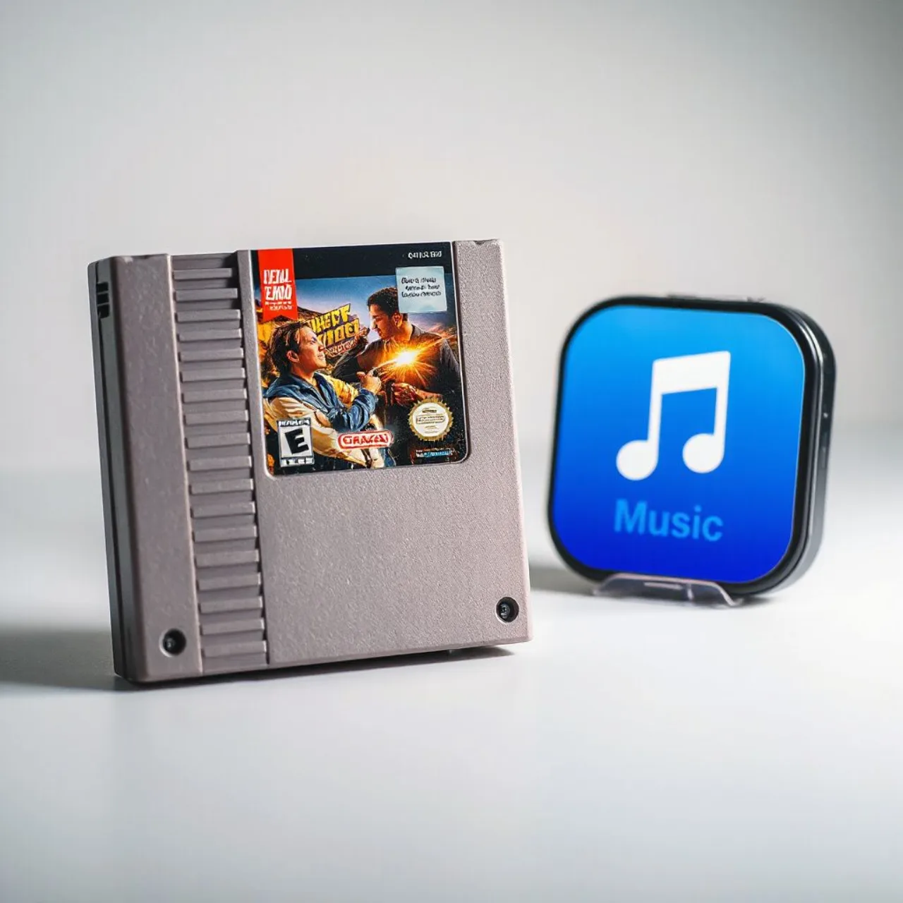 Máscara de Majora ao centro, sobreposta ao logotipo Nintendo Music e ao título da trilha sonora de Zelda