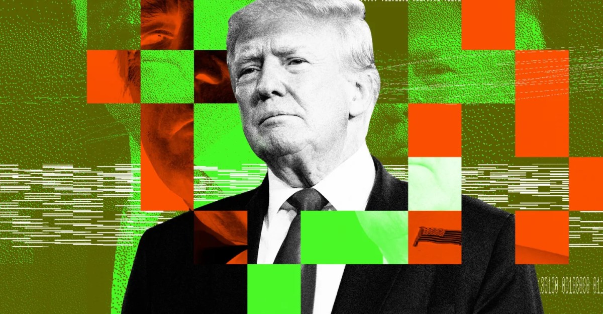 Donald Trump ao lado de um poço de petróleo, com o logo da EPA ao fundo, indicando a revogação das regras de metano
