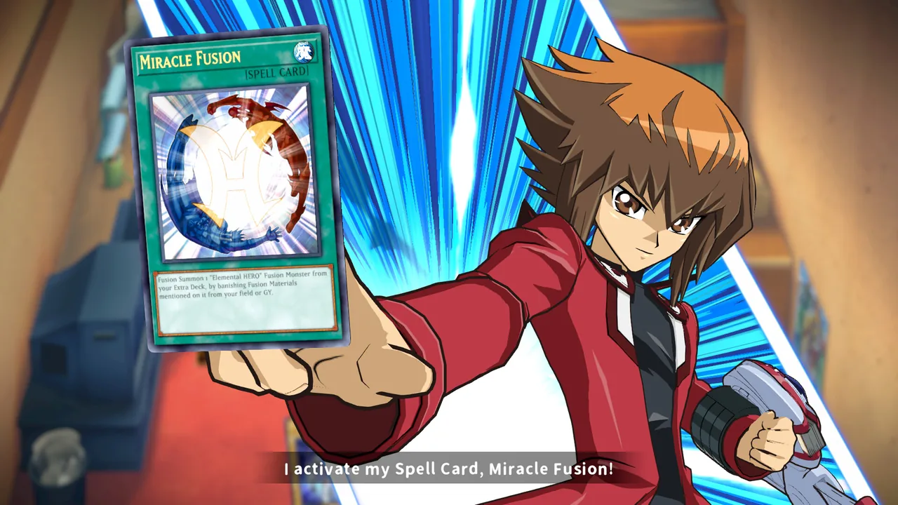Jaden Yuki ativa Miracle Fusion em Yu-Gi-Oh! TAG FORCE GX (imagem oficial: Konami)